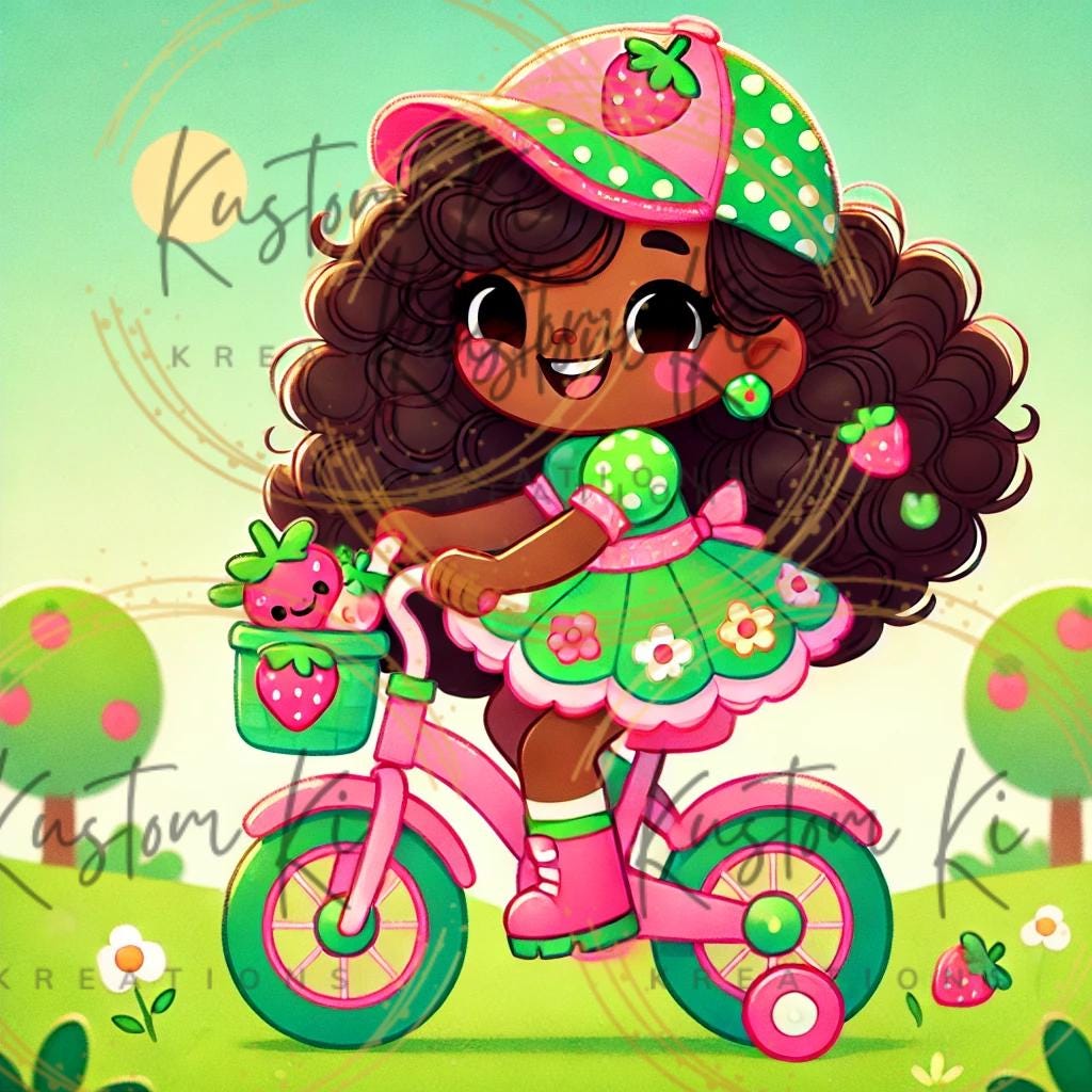 African American Strawberry Girl Riding Bike