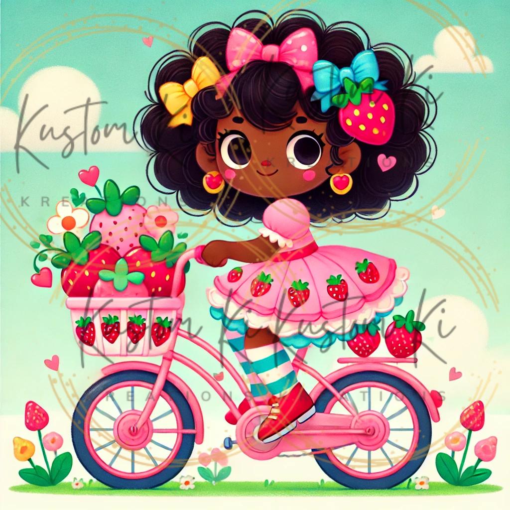 African American Strawberry Girl On A Bike