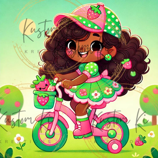 African American Strawberry Girl Riding Bike